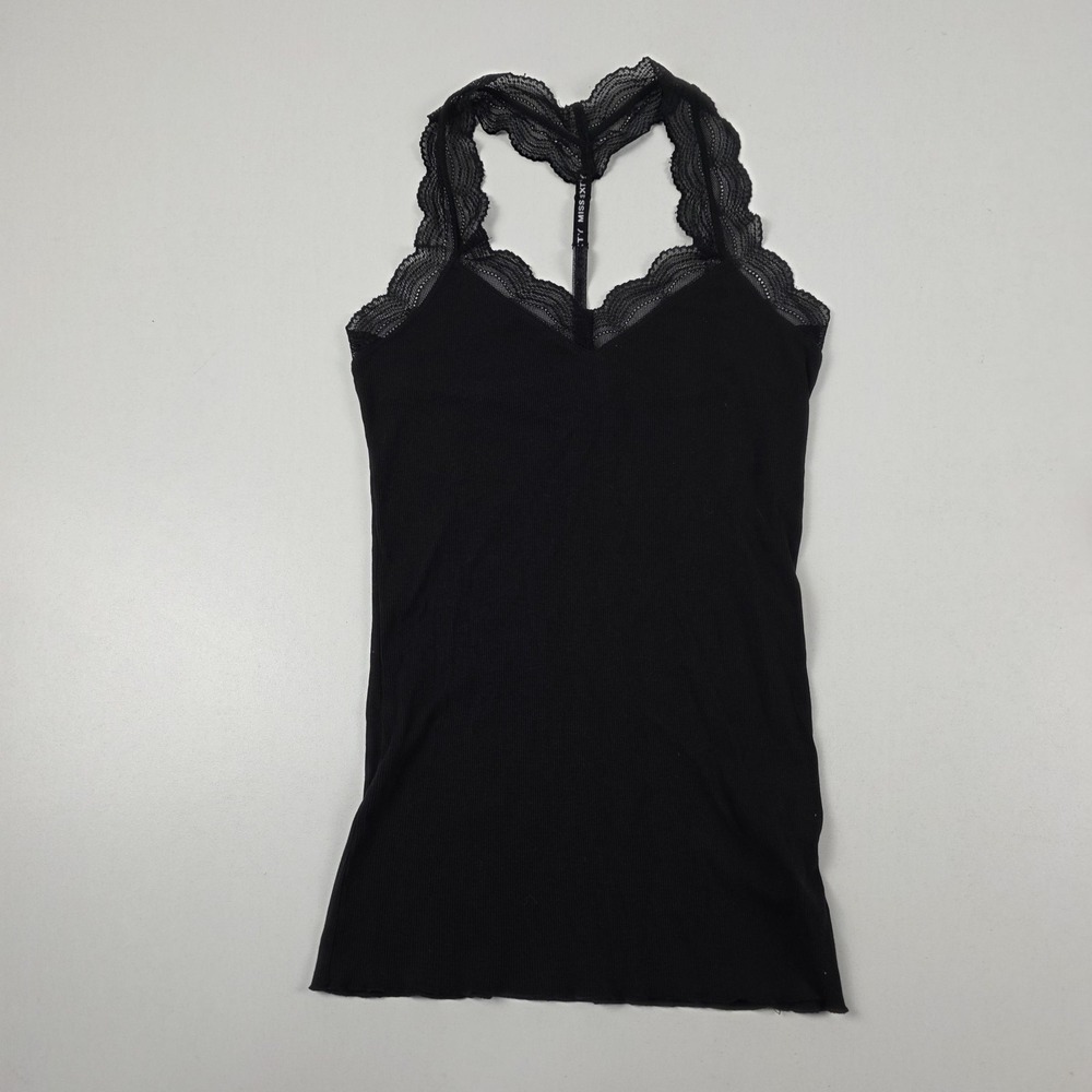VTG Y2K Miss Sixty Camisole Tank Top Womens Medium Black Lace Trim Racerback